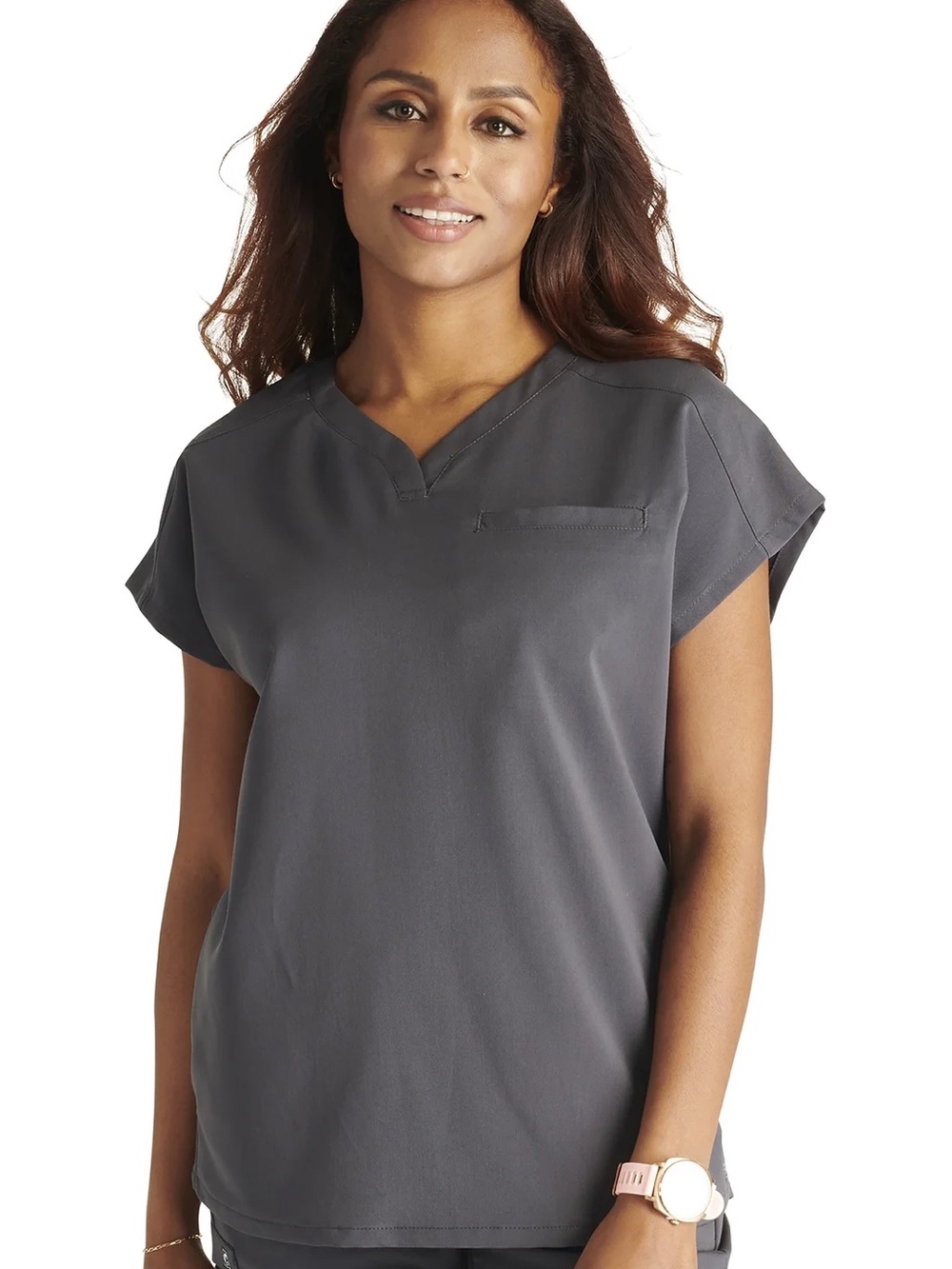Women’s Short Sleeve V-Neck Scrub Top in Pewter